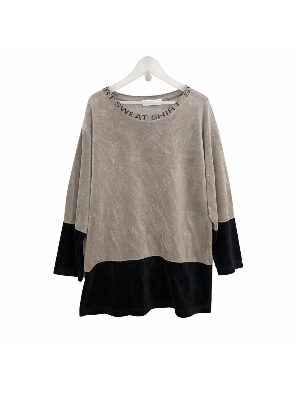 Sonia Rykiel Paris Velour Colorblock Oversized Sweatshirt Tunic Gray Black XL